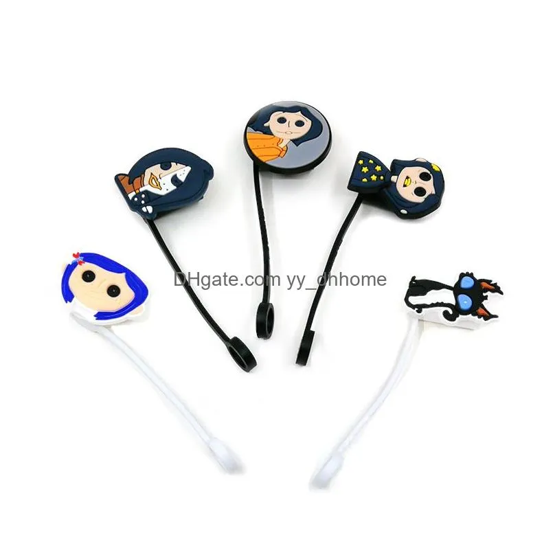 custom coraline the secret door soft silicone straw toppers accessories cover charms reusable splash proof drinking dust plug decorative 8mm straw party