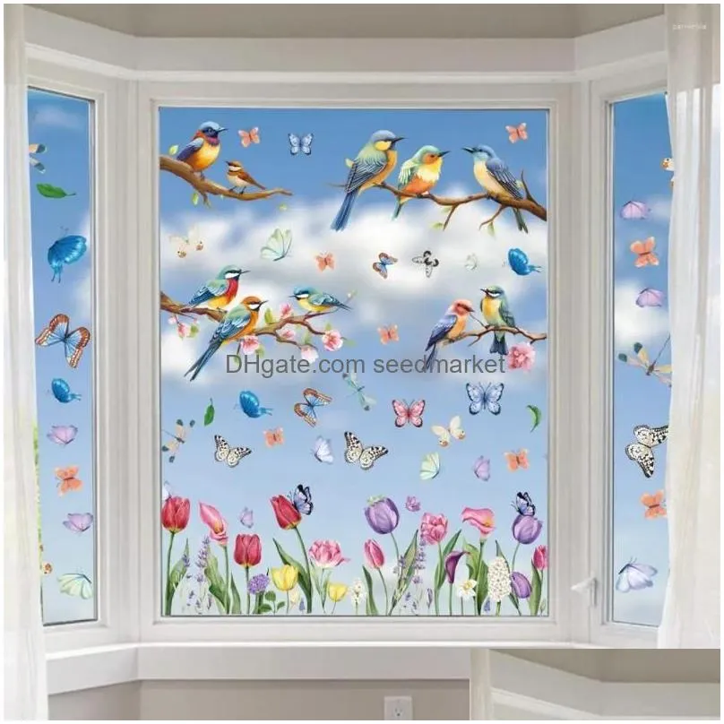 window stickers electrostatic colorful spring set with flowers birds butterflies waterproof pvc decoration for glass