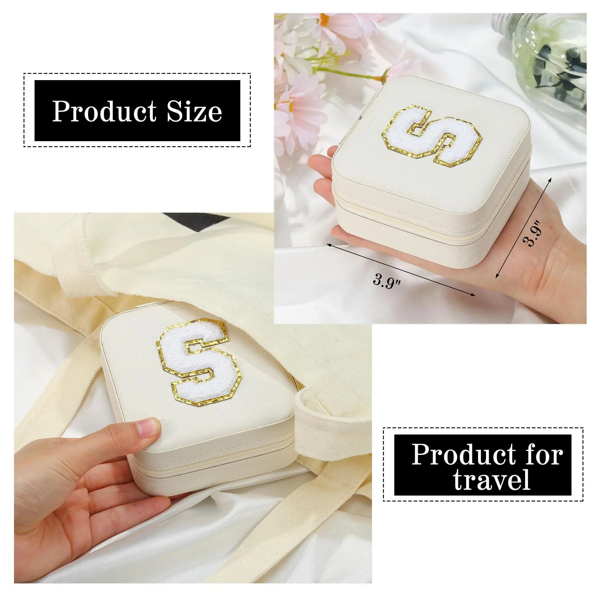 White Color Travel Jewelry Case Boxes Personalized Gifts Birthday Gifts For Women Christmas Gifts For Teens Girls Initial Letters