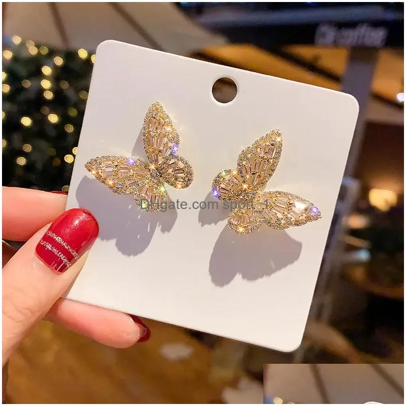choucong top sell stud earrings luxury jewelry 925 sterling silver gold fill princess cut white topaz cz diamond gemstones promise party women butterfly