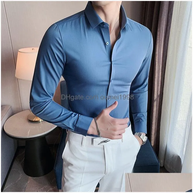 Men`S Dress Shirts 2022 New Solid No Trace Slim Fit Men Lg Sleeve Busin Casual Formal Dr Luxury Social Club Party Shirt Homme 53Ih Dr Dhgwv