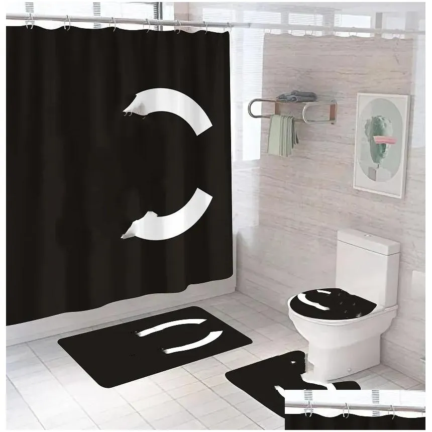 three-piece Cool Print Shower Curtains Sets High-grade Must Set Bathroom Anti-peeping Non-slip Deodorant Bath Toilet Mats