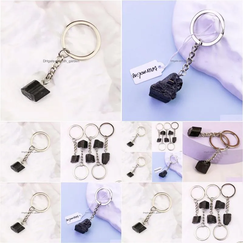 Key Rings Black Irregar Tourmaline Keychain For Women On Bag Car Jewelry Party Friends Gift Drop Delivery Dhgarden Dh5J6