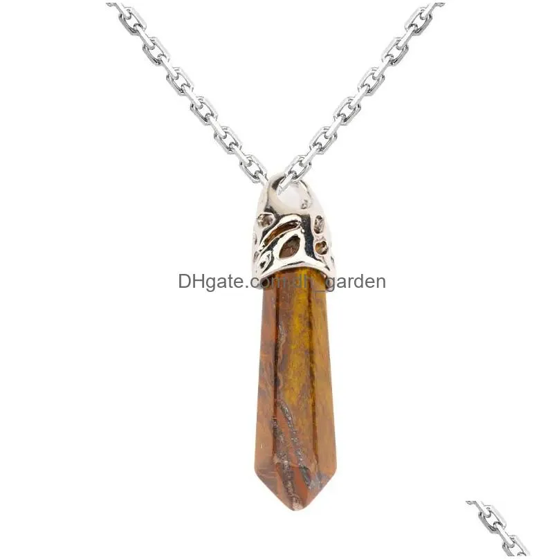 Pendant Necklaces Natural Crystal Stone Single Point Hexagon Fashion Necklace Charms Jewelry Gift Birthday Gifts For Women W Dhgarden Dhzcs