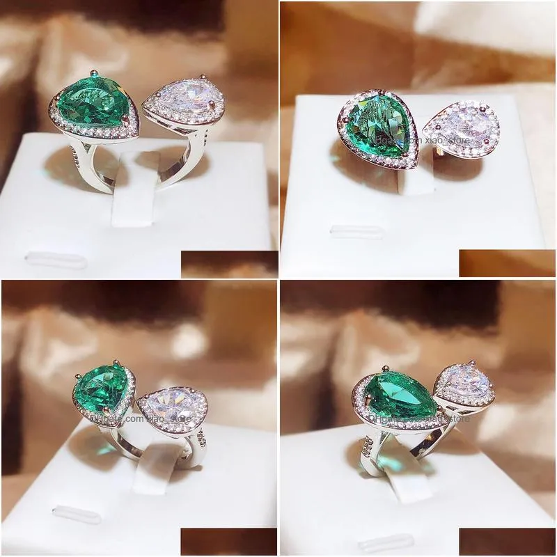 wedding diamond drop rings for women birthday day gift luxury love heart green white diamond chinese finger ring jewelry mosonite stone jewelry wholesale
