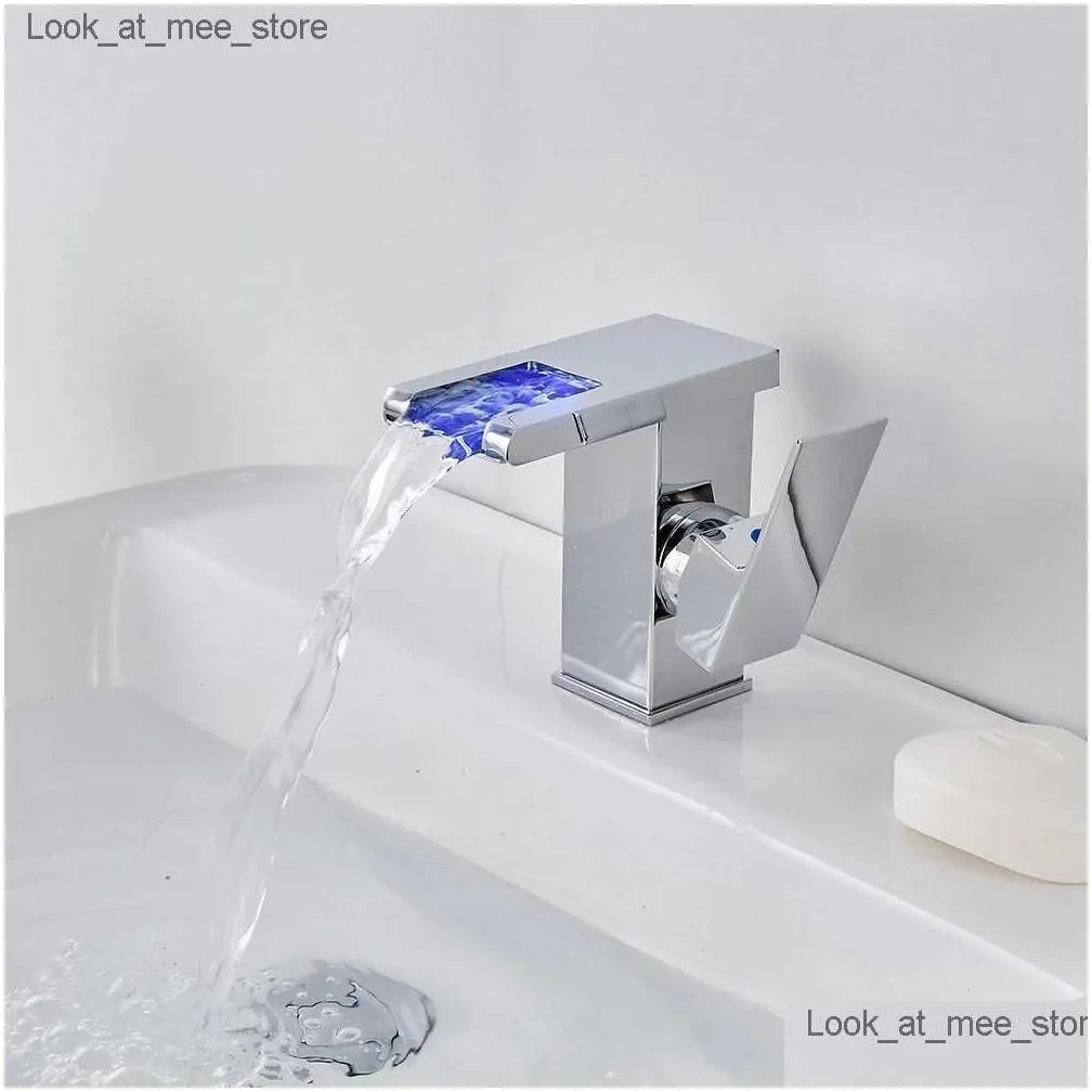 Bathroom Sink Faucets Luxury LED black basin faucet high and short faucet bathroom single handle hot and cold water flow generates electricity