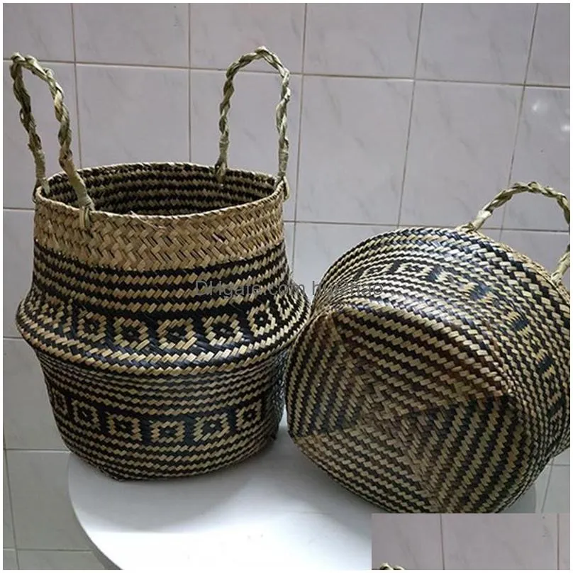 bamboo storage baskets foldable laundry planter strawwork wicker rattan seagrass belly garden flower pot handmade baskets garden