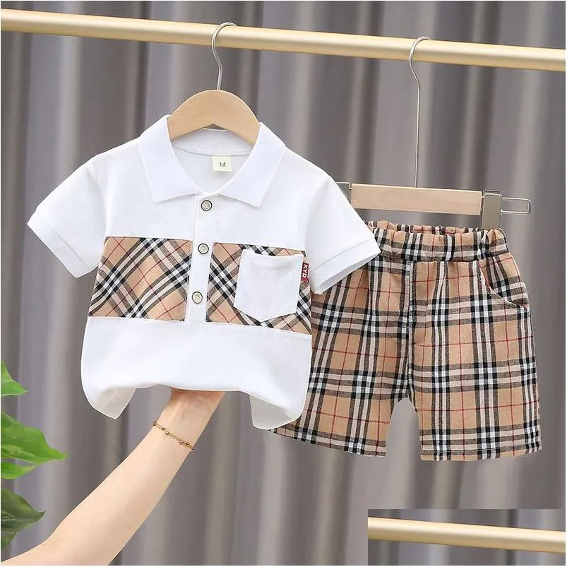 Baby Boys Girls Designer Clothes Outfit Suit Children Summer Cotton 1 2 3 4 5 Years Kids Boys Clothes Sets Lapel Tops T-shirt Shorts
