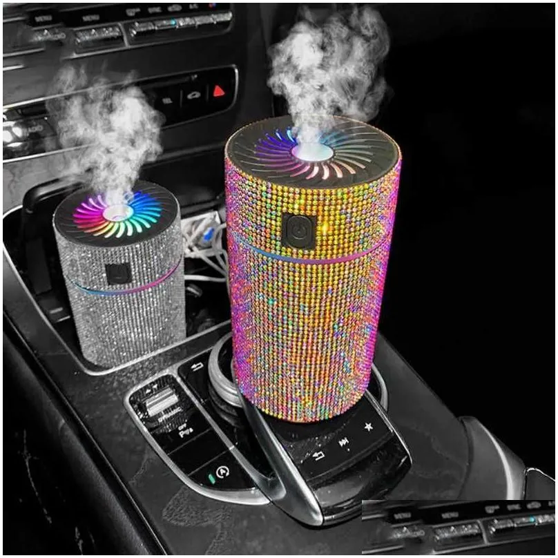 Luxury Diamond Car Diffuser Humidifier with Led Light Auto Air Purifier Aromatherapy Diffuser Air Freshener Car Accessories