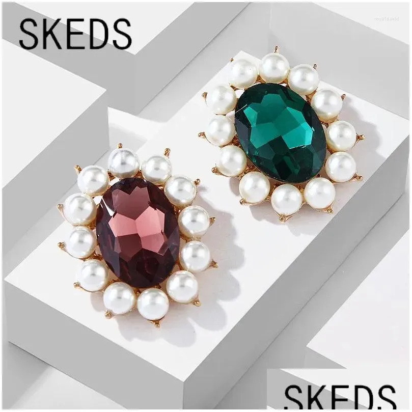 Pins, Brooches Skeds Women Vintage Pearl Big Rhinestone Pins Luxury Shiny Boutique Classic Clothing Coat Accessories Elegant Lady Pin Dha3T