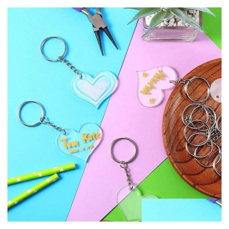 Acrylic Keychain Blank Heart Shaped Monogrammed Clear Discs Circles With Metal Split Key Chain Keyrings DIY Valentine039s Day G7625306