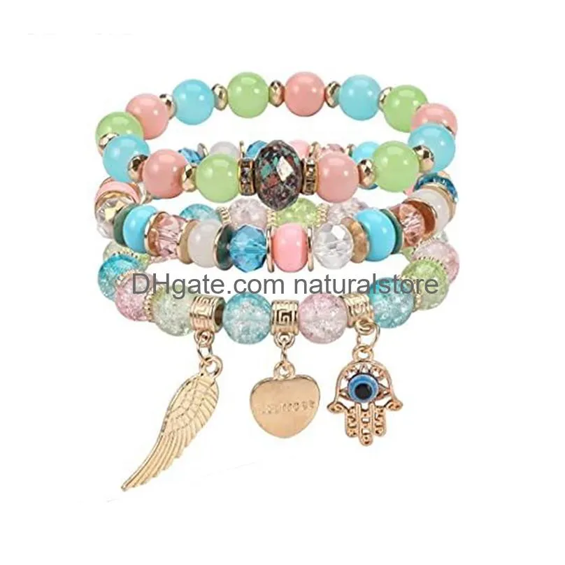 Charm Bracelets 8Pcs Set Bohemian Handmade Beads Bracelet For Women Summer Colorf Beaded Chain Bangle Girls Boho Jewelry Accessories Otclw