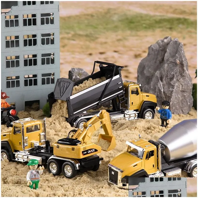 Diecast Model car 3 Pack of Diecast Engineering Construction Vehicles Dump Digger Mixer Truck 1/50 Scale Metal Model car Pull Back Car Kids Toys