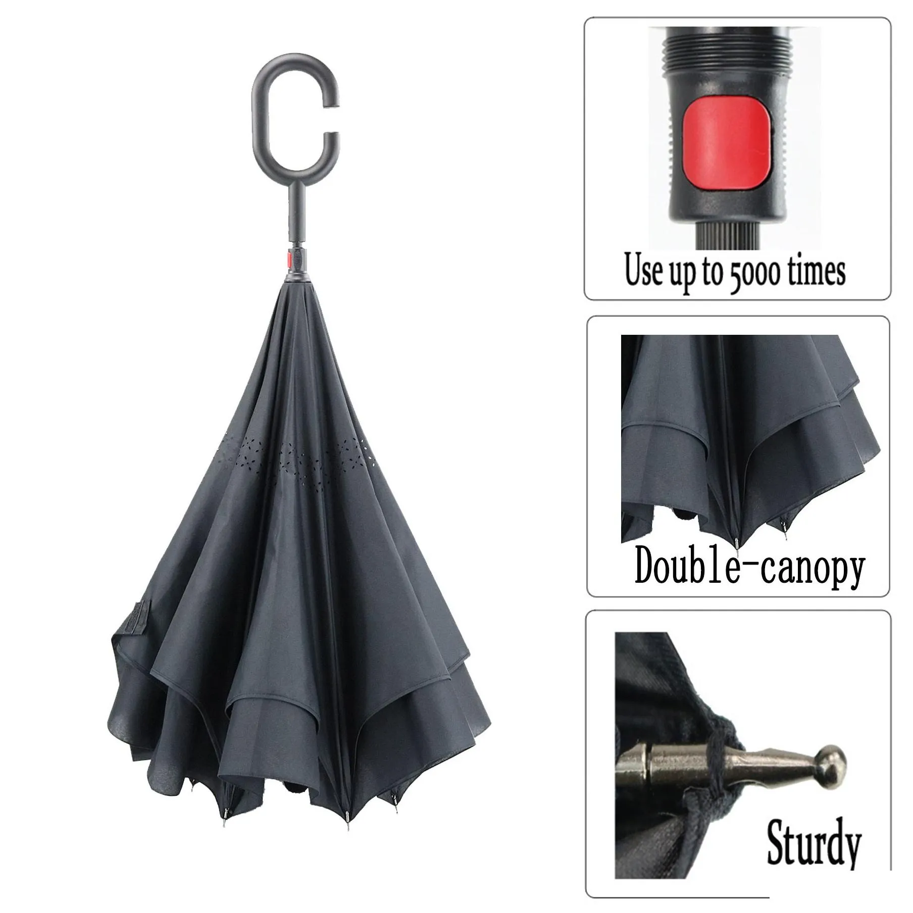 Anti-rebound Double Layer Inverted Umbrella with C-Shaped Handle