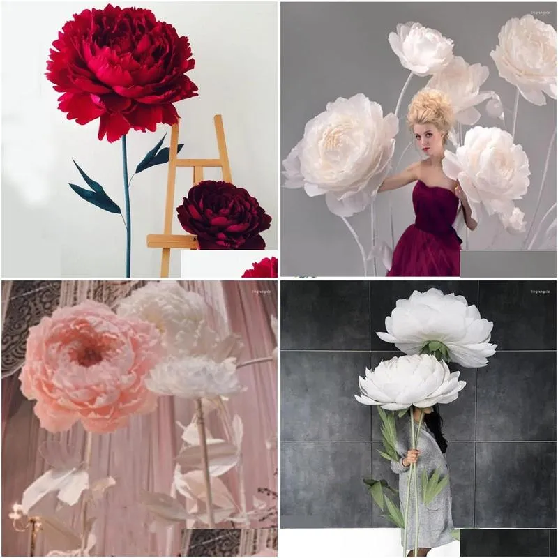 Decorative Flowers & Wreaths Large Paper Peony Wedding Decoration Rose Flower Head Window Setting Decorations Drop Delivery Home Garde Dhpa3