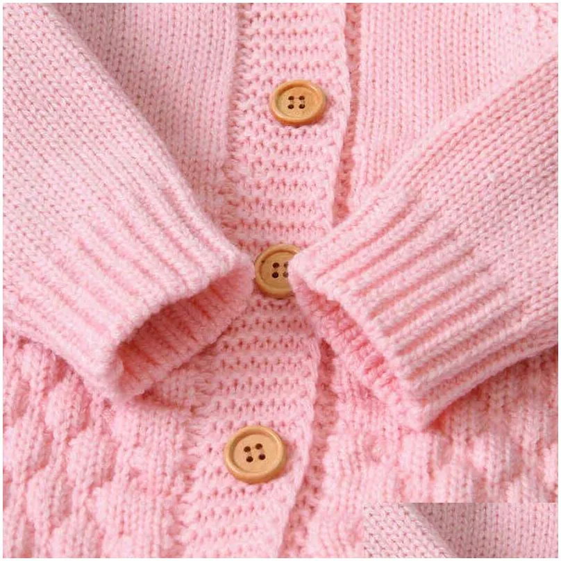 6-24M Newborn Baby Knitted Sweater Autumn Winter Romper Boys Girls Hooded Bear EarJumpsuits Jackets G1221