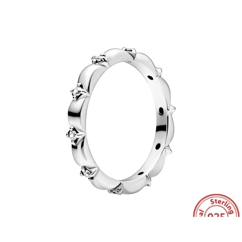 925 Silver Women Fit Ring Original Heart Crown Fashion Rings Princess Tiara Crown Sparkling Love Heart CZ
