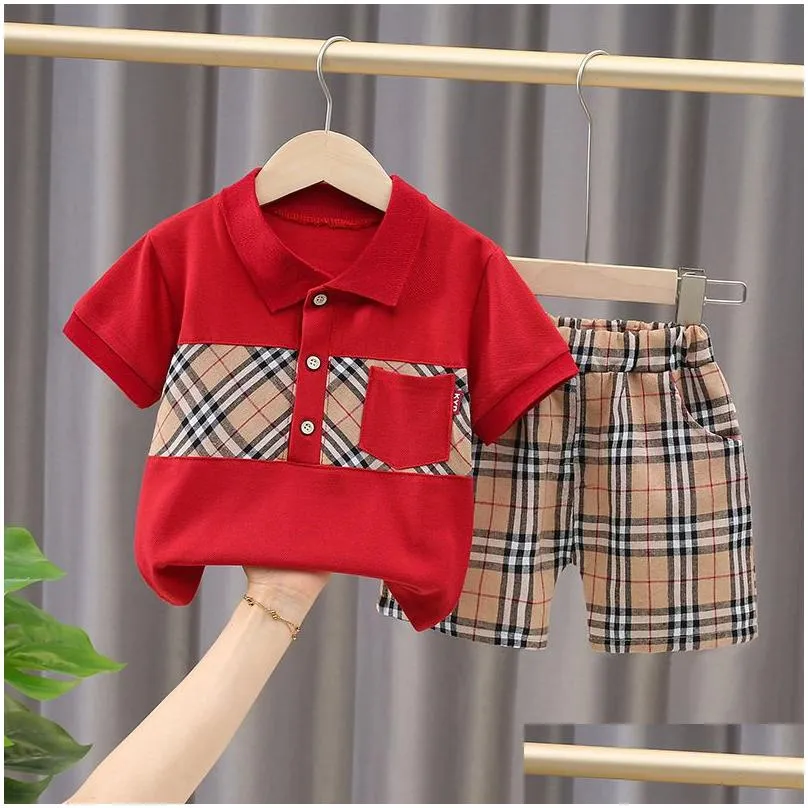 Baby Boys Girls Designer Clothes Outfit Suit Children Summer Cotton 1 2 3 4 5 Years Kids Boys Clothes Sets Lapel Tops T-shirt Shorts