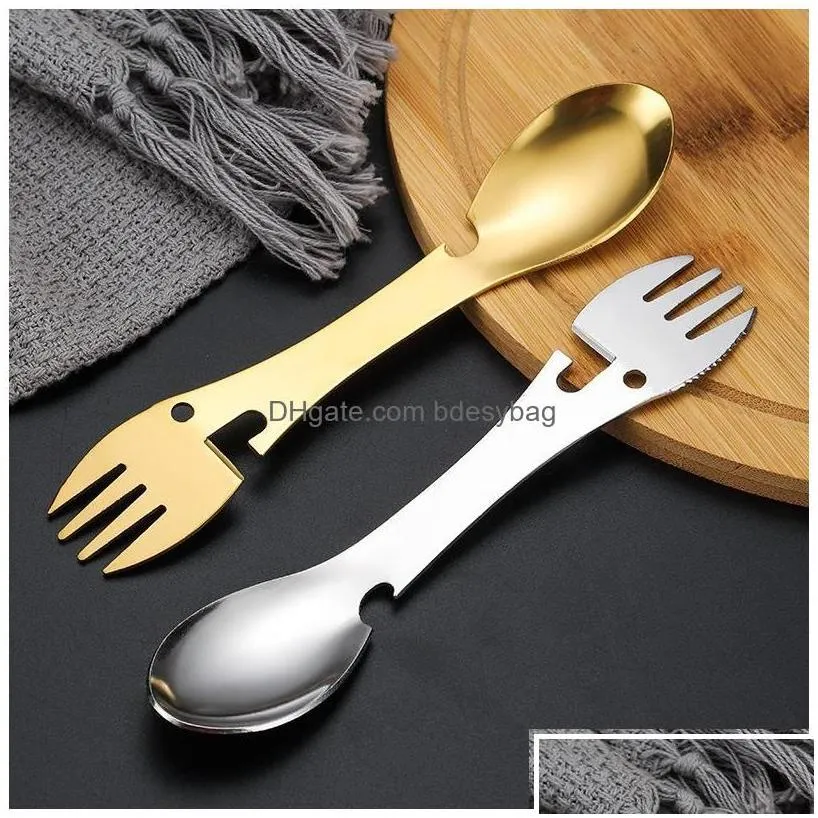 Forks Portable Mti Tool Flatware Can Opener Camp Spork Cutlery Utensil Bottle Picnic Stainless Steel Tableware Fork Spoon Lx4980 Dro Dhxft