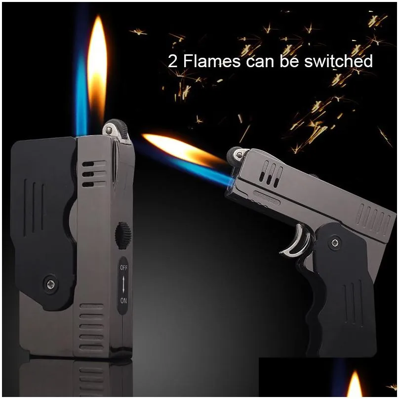 Funny Lighter Refillable Butane Gas Lighters Double Flame and Two Shaped Can Switched Novelty Cigarette Lighter Cigarette accessories