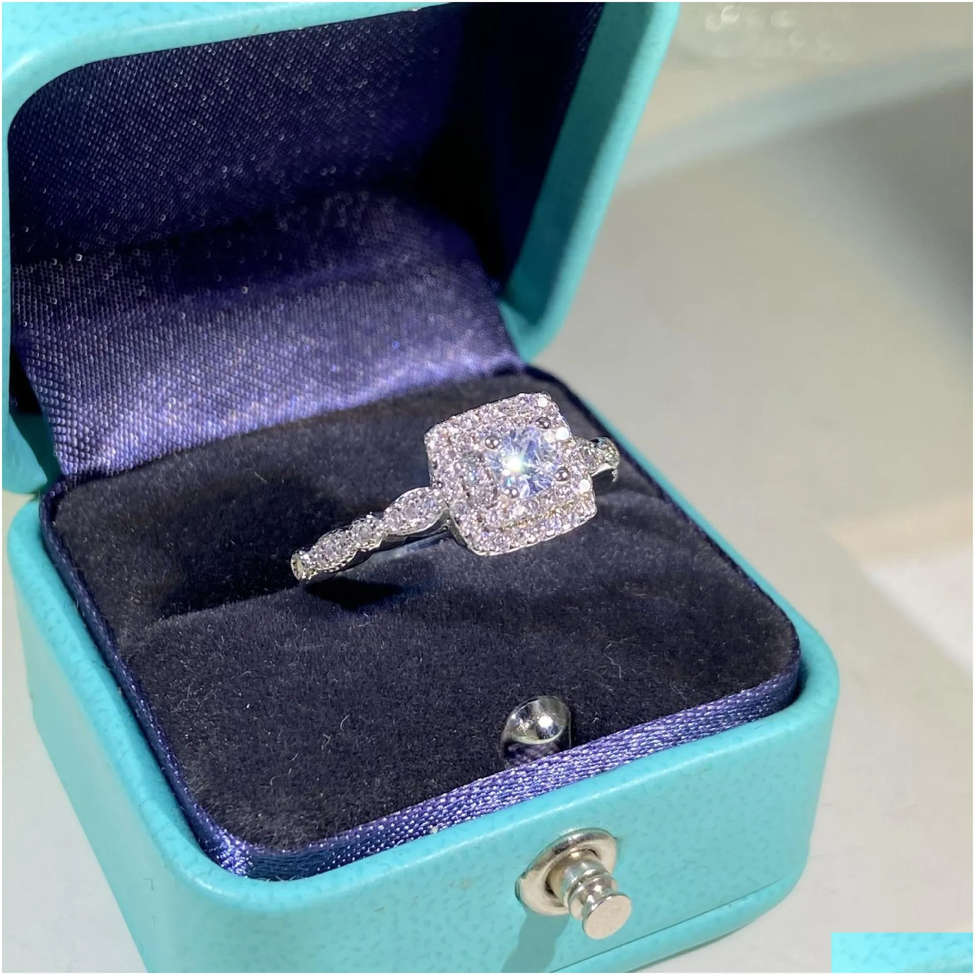Band Rings Luxury Crystal Diamond Chinese Nail Finger Designer For Women Girls S925 Sier White Pink  Elegant Cz Zircon An Ota2F