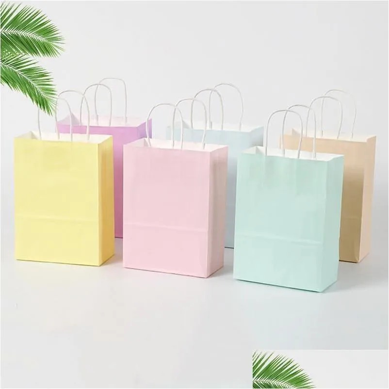 Gift Wrap 10pcs Kraft Paper Bags Blue/Pink Pastel Candy Rainbow Party Decoration Baby Shower Wedding PackagingGift