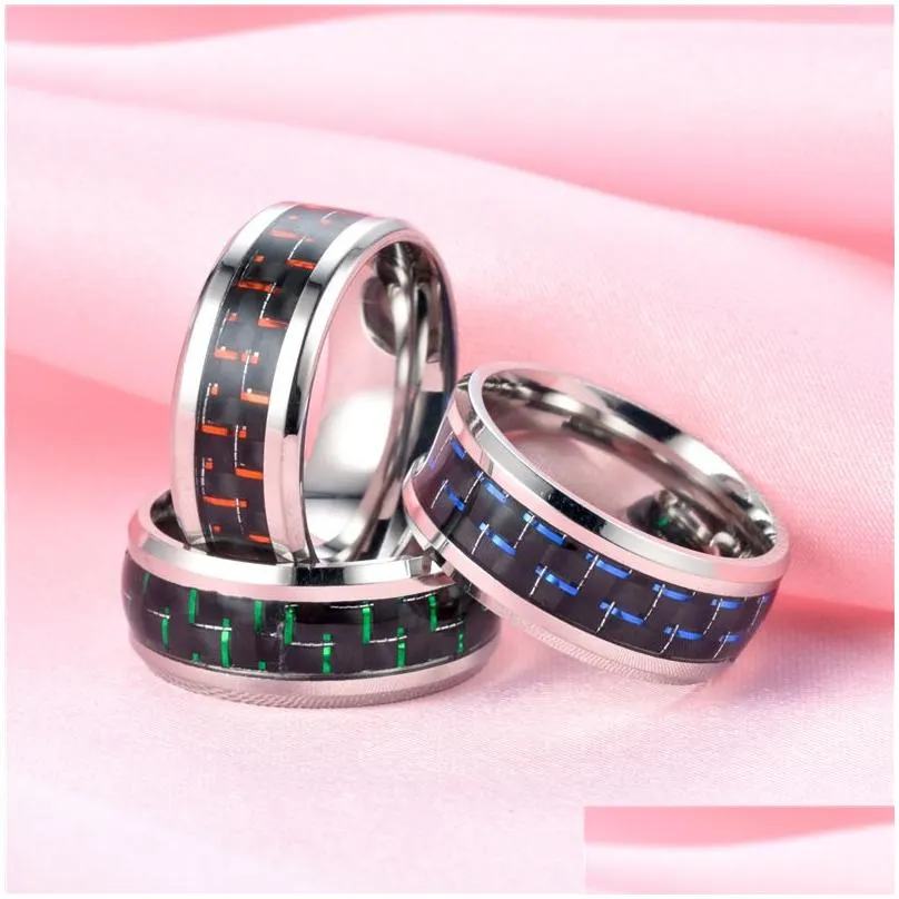 carbon fiber ring black stainless steel wedding promise engagement rings women men fashion jewelry will and sandy