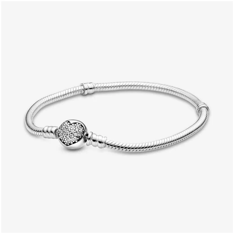 925 Sterling Silver Charm Bracelets For Women Fit Beads Fine Jewelry Brilliant Crown Hearts Styles Basic Snake Chain Bracelet Lady Gift With Original