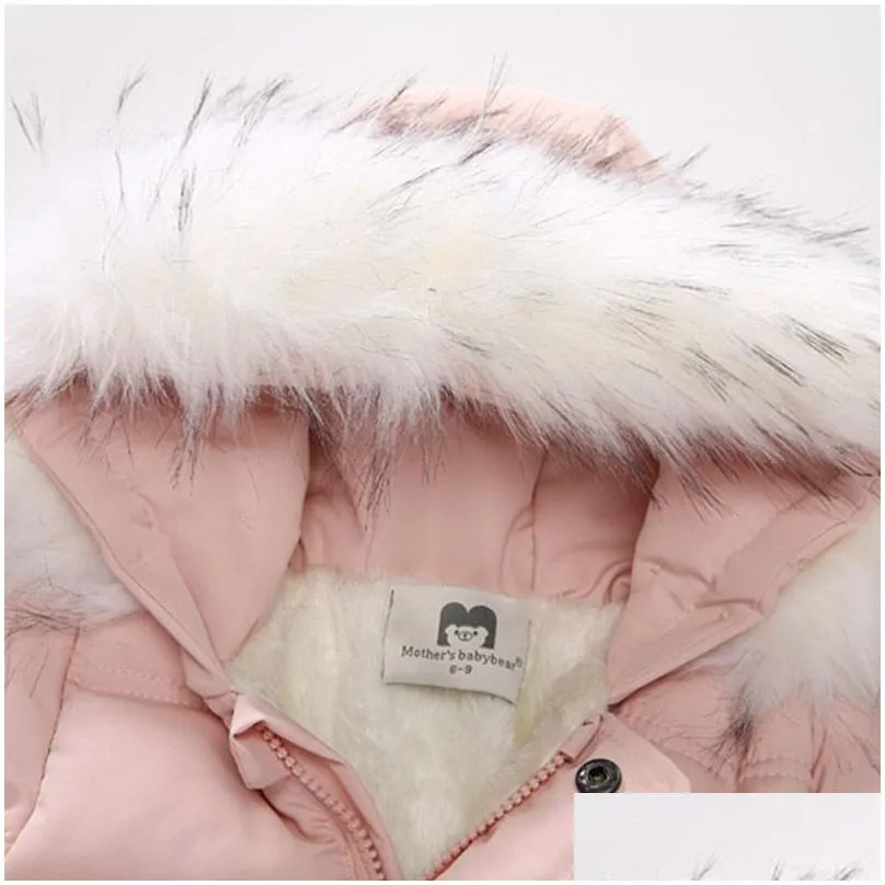 Children Winter Jumpsuit Fur Hood Baby Girl Boy Snowsuit Russian Winter Infant Outerwear Ovealls Baby Thick Rompers with Gloves