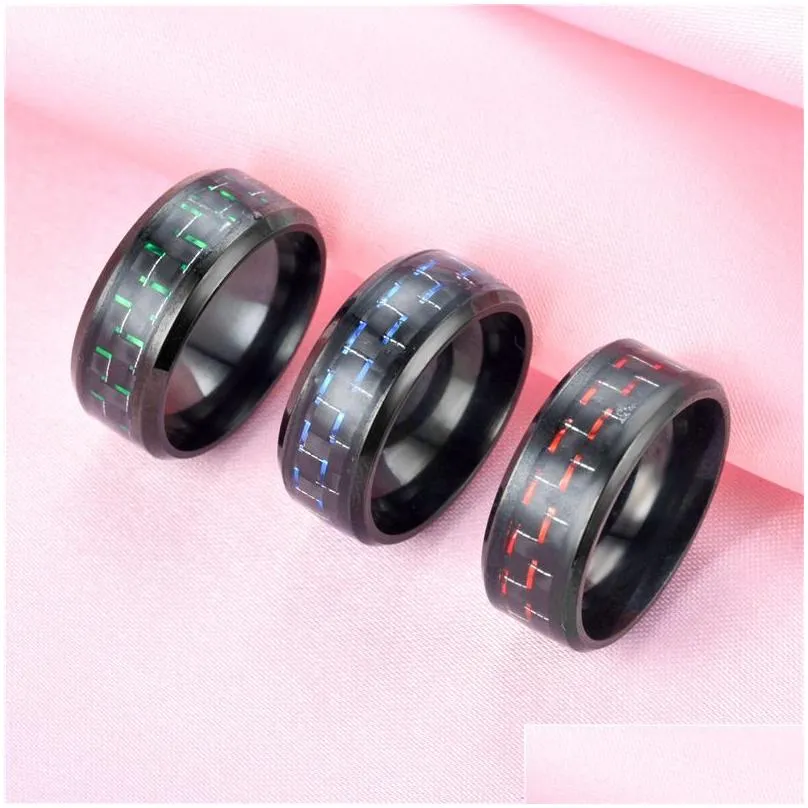 carbon fiber ring black stainless steel wedding promise engagement rings women men fashion jewelry will and sandy