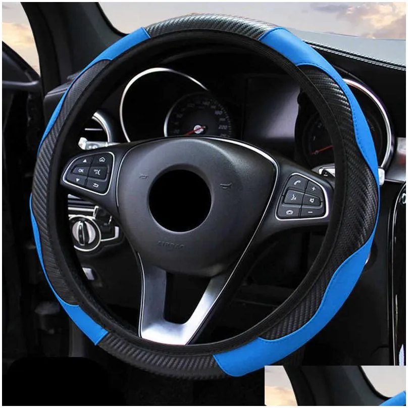 1 PCS D Type Car Steering-wheel Cover Without inne Fit 36-38cm Breathable Anti-Slip Carbon Fiber Steering Wheel Cover