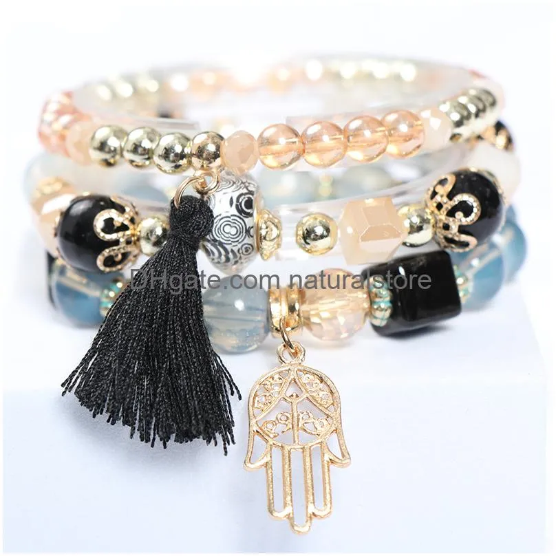 Charm Bracelets 8Pcs Set Bohemian Handmade Beads Bracelet For Women Summer Colorf Beaded Chain Bangle Girls Boho Jewelry Accessories Otc0E