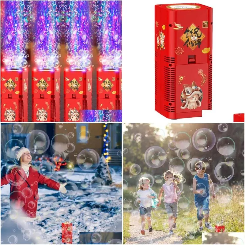 Electric Bubble Blower 12 Hole Fireworks Bubble Machine Portable Bubble Machine With Light Sound Birthday Gift Toys 240329