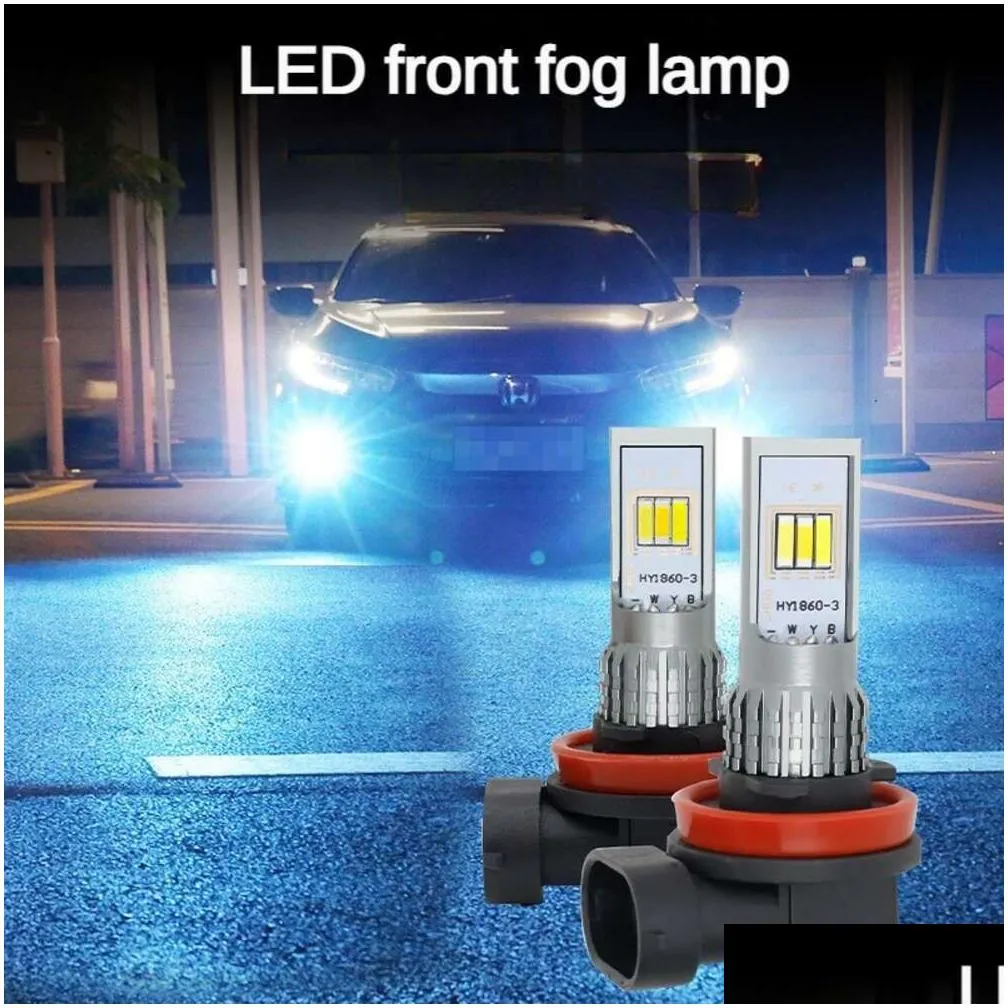 New Car LED Flash Fog Light Super Bright H3 H8h11 9006 Three-Color Front Fog Lamp Bulb White Yellow Green Pink Blue Front Fog Lamp