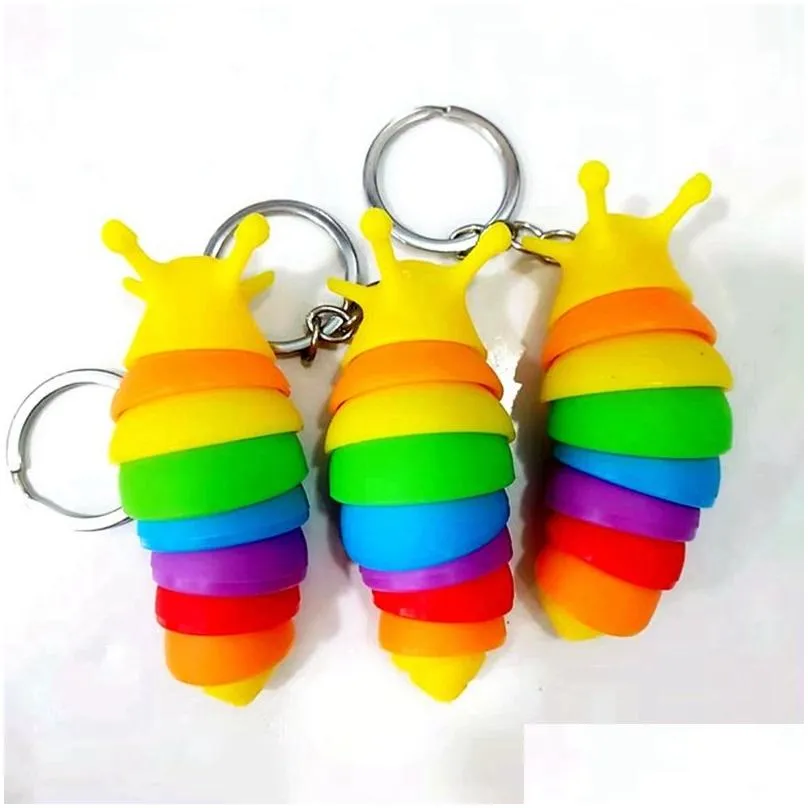 8cm Mini Finger Fidget Toys Slug Snail Caterpillar Keychain Child Adult Stress Reliever Anti-Anxiety Squeeze Sensory Funny Party Favor