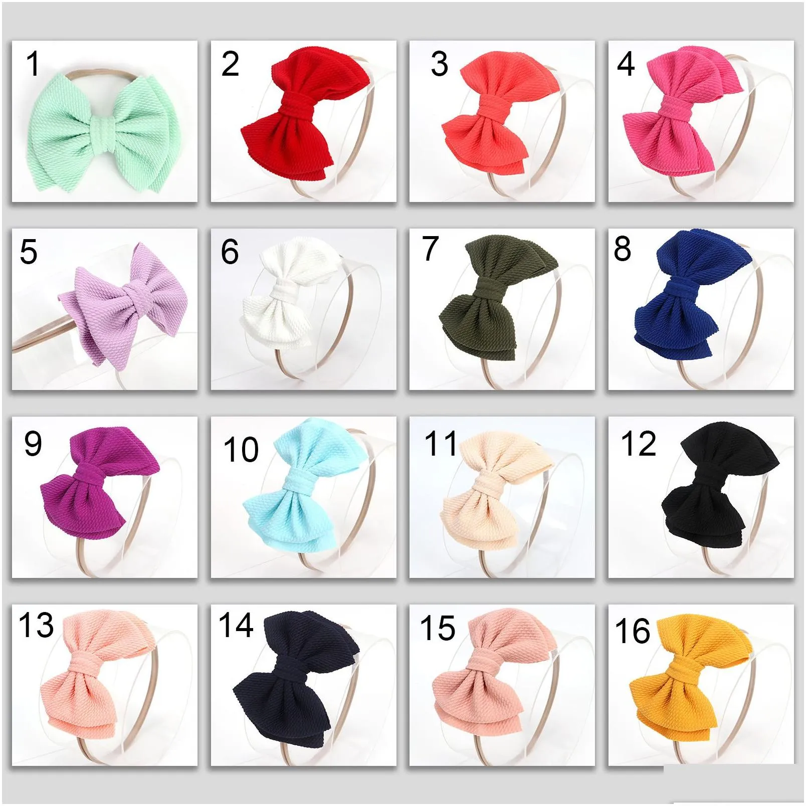 20 Color Baby Accessories Infant Baby Girl Cute Big Bow Headband Newborn Solid Headwear Headdress Nylon Elastic Hair Band Gifts Props