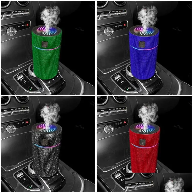 Luxury Diamond Car Diffuser Humidifier with Led Light Auto Air Purifier Aromatherapy Diffuser Air Freshener Car Accessories
