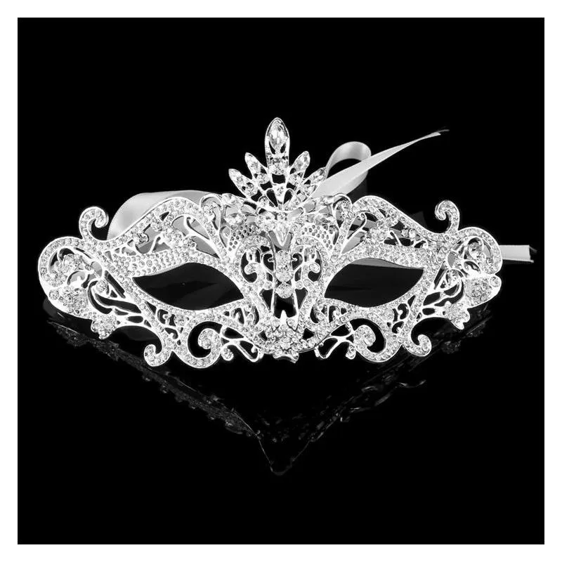 Wedding Party Mask 2022 Creative Rhinestones Homecoming Prom Dance Mask Gold Silver Black Hand-Made 19.5cm*9.6cm In Stock Upper Half