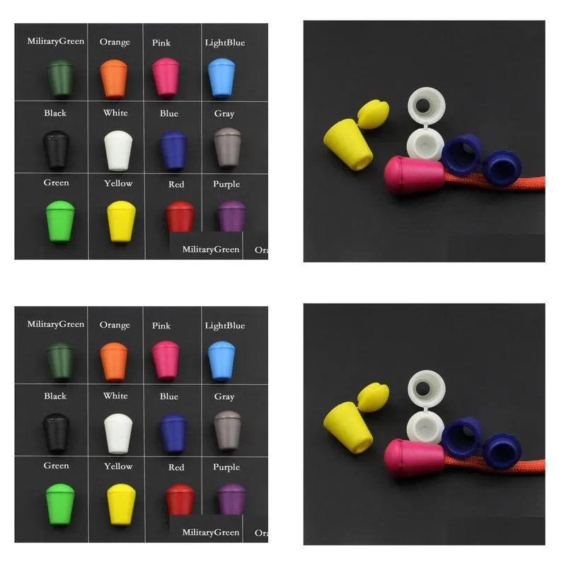 200pcs Colorful Cord Ends Bell Stopper With Lid Lock Plastic Toggle Clip For Paracord Clothes Bag Sports Wear Shoe A0295169732