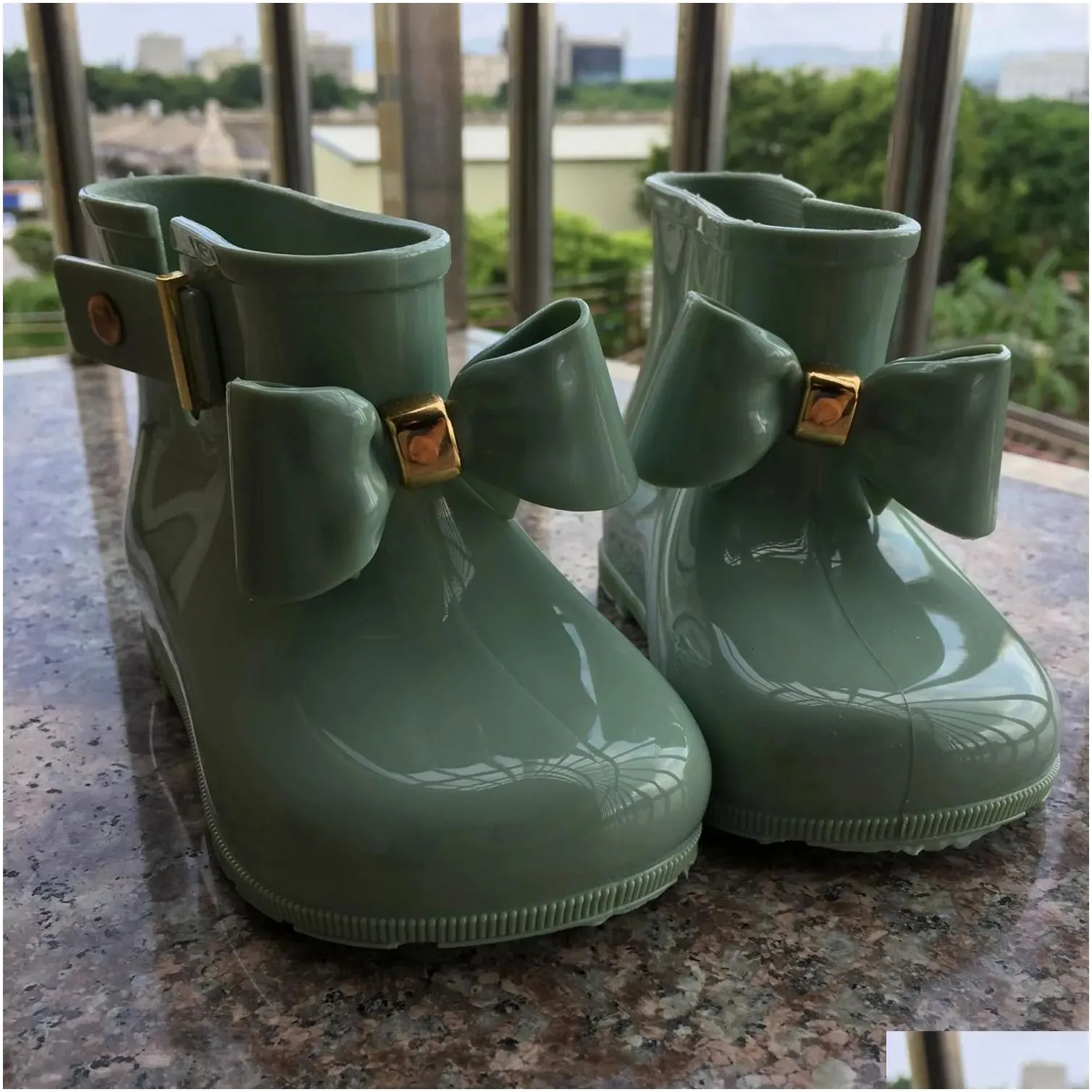Boots Children Rain For Girls Toddlers Kids Shoes Soft Pvc Jelly With Bow-Knot Cute Water-Proof 231019 Drop Delivery Dh3Hv