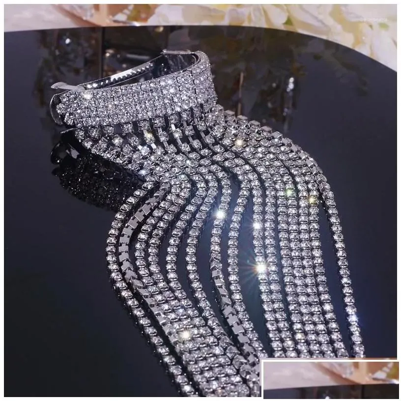Hair Clips Barrettes Luxury Shine Fl Rhinestone Hairpins For Women Bijoux Long Tassel Crystal Accessories Bride Party Jewelry Gifts Dr