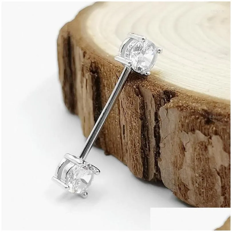 Body Jewelry 925 Sterling Silver Nipple Ring Front Facing Double CZ Bar Barbell 18G 14/16mm