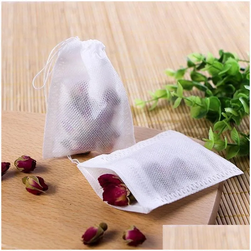 Coffee & Tea Tools Filter Bag Strainers Natural Unbleached Wood Pp Paper Disposable Infuser Empty Bags With Dstring Pouch 100 Pcs/Lot Dhzet