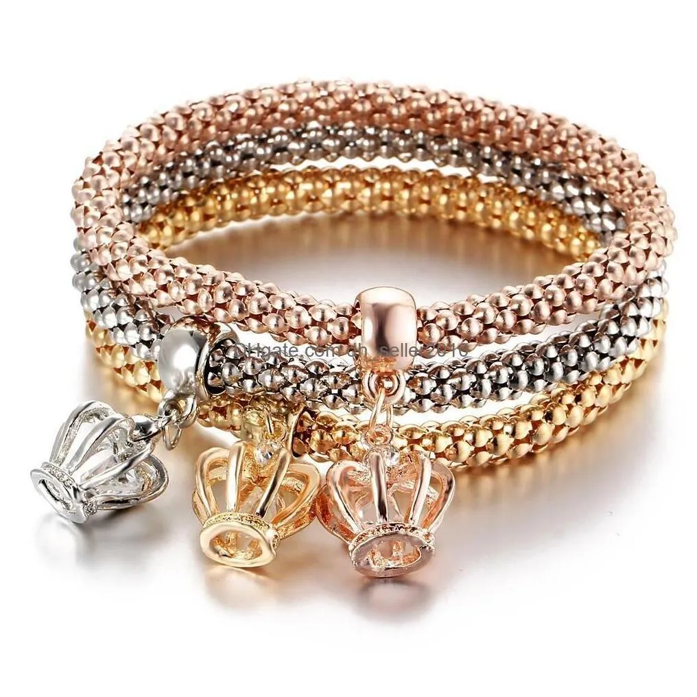 Charm Bracelets 3 Color/Set Tree Of Life Women Crystal Crown Musical Symbol Elephant Key Lock Owl Wrap Bracelet For Men Jewelry Bk D