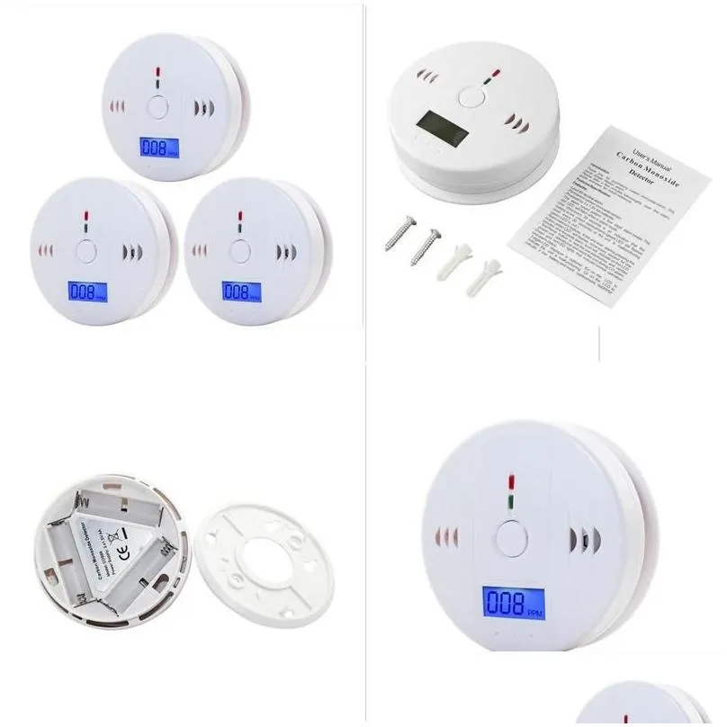 Carbon Analyzers Wholesale Co Monoxide Tester Alarm Warning Sensor Detector Gas Fire Poisoning Detectors Lcd Display Security Survei Dhn7U