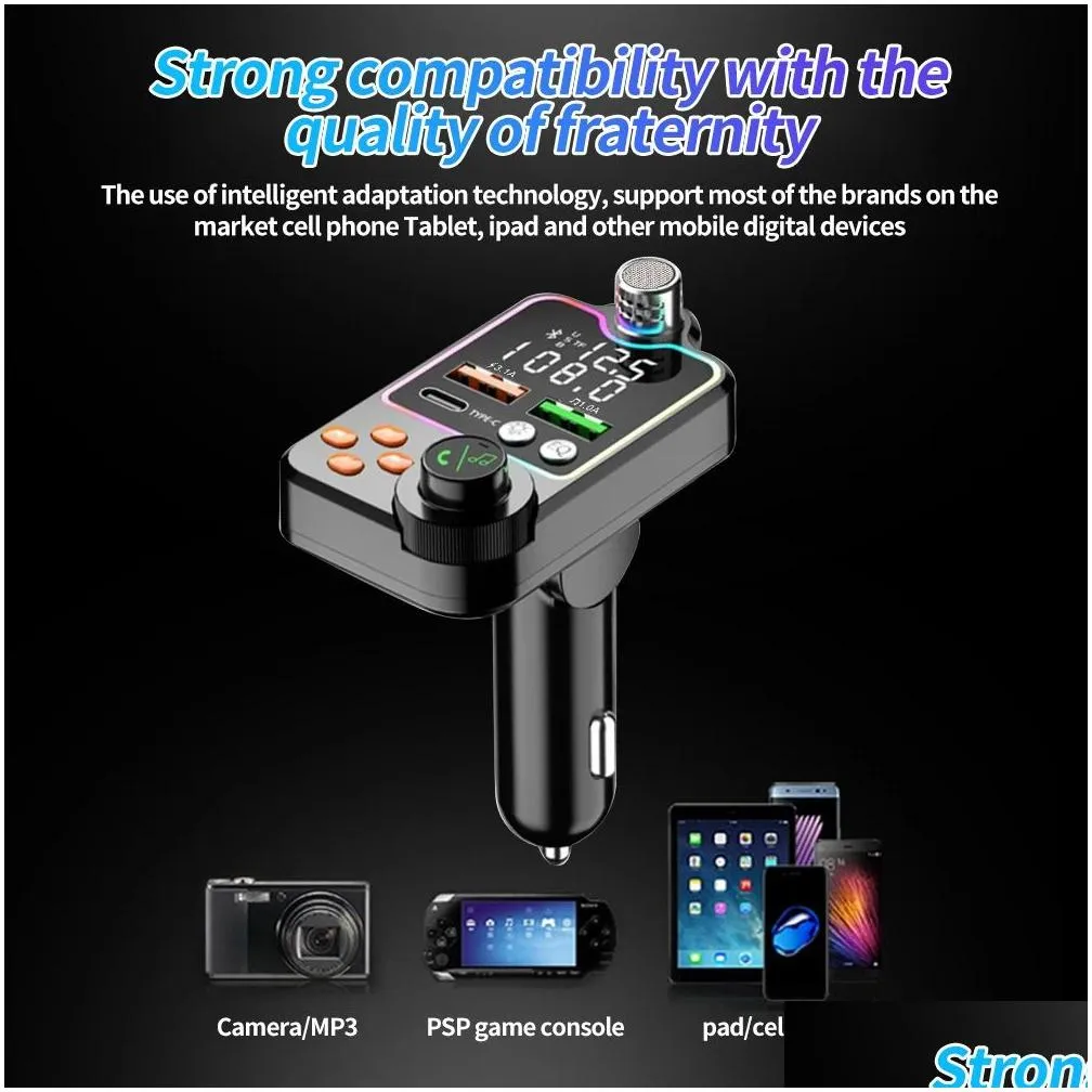 New Bluetooth 5.0 Car FM Transmitter Dual USB Car  PD Type-C Fast Charging Wireless Handsfree Call Audio Receiver MP3 Player