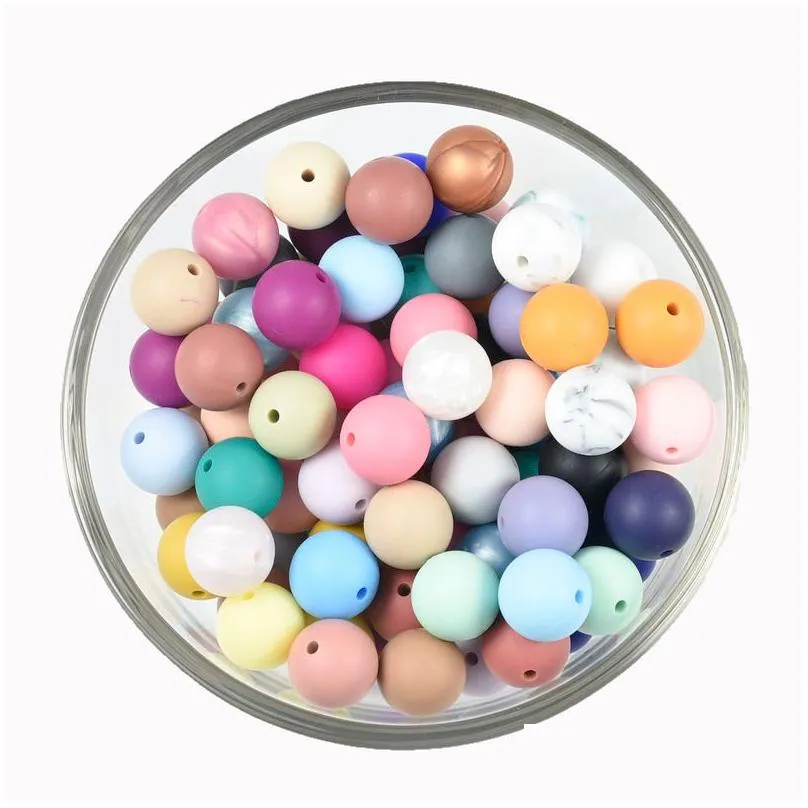 100 PCS 15 MM Round Marbles & Gritty Silicone Beads Baby Teething Food Grade Silicone Teether BPA Free Necklace Baby Accessories