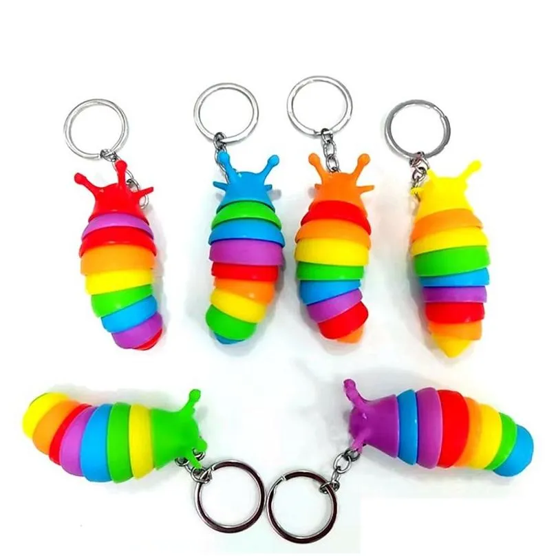 8cm Mini Finger Fidget Toys Slug Snail Caterpillar Keychain Child Adult Stress Reliever Anti-Anxiety Squeeze Sensory Funny Party Favor