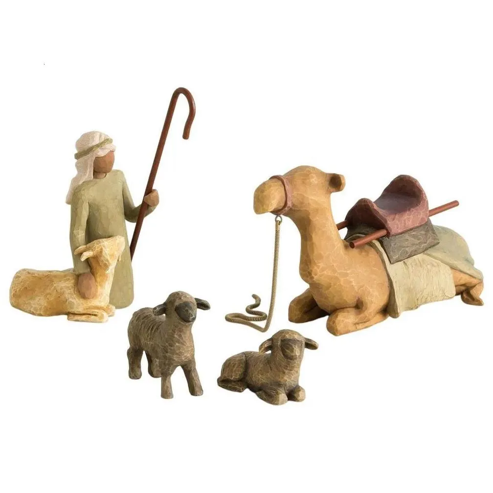 Other Event Party Supplies 4pcs Religious Nativity Manger Set Resin Crafts Shepherds Figures Staute Family Desk Ornaments Easter Decoration