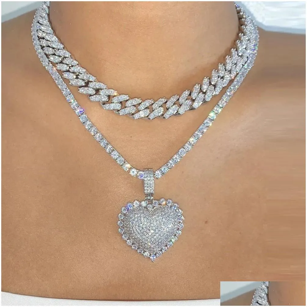 Pendant Necklaces 2021 Iced Out Bling Women Jewelry Micro Pave 5A Cz Cubic Zirconia Big Heart Tennis Chain Sparking Necklace Drop Deli Dhvcg